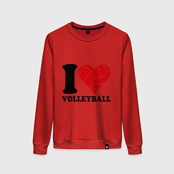 Свитшот хлопковый женский I love volleyball - Я люблю волейбол, цвет: красный