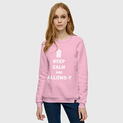 Свитшот хлопковый женский Keep Calm & Allons-Y, цвет: светло-розовый — фото 2