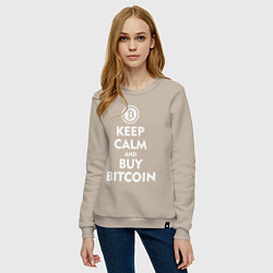 Свитшот хлопковый женский Keep Calm & Buy Bitcoin, цвет: миндальный — фото 2