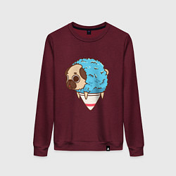 Свитшот хлопковый женский Мопс-мороженое, цвет: меланж-бордовый