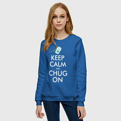 Свитшот хлопковый женский Keep Calm & Chug on, цвет: синий — фото 2