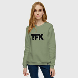 Свитшот хлопковый женский TFK: Black Logo, цвет: авокадо — фото 2
