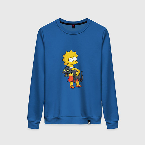 Женский свитшот Лиза Симпсон и кот / Синий – фото 1