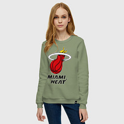 Свитшот хлопковый женский Miami Heat-logo, цвет: авокадо — фото 2