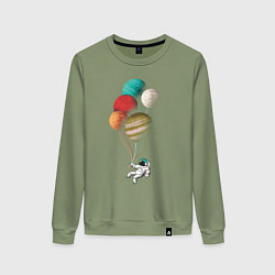 Свитшот хлопковый женский Космические шары, цвет: авокадо