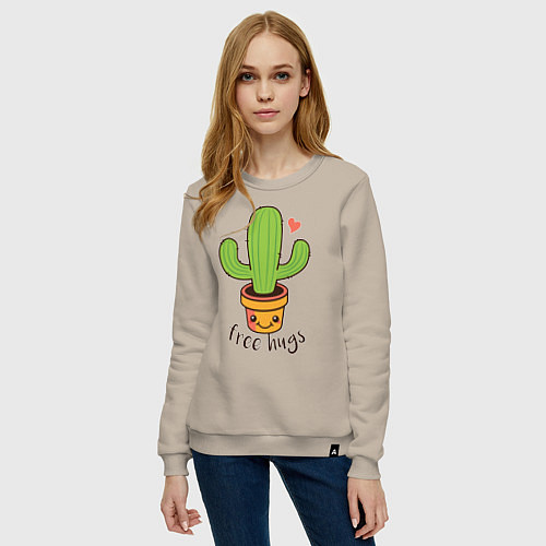 Женский свитшот Cactus: free hugs / Миндальный – фото 3