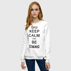 Свитшот хлопковый женский Keep Calm & Be Swag, цвет: белый — фото 2