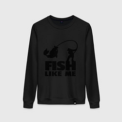 Свитшот хлопковый женский Fish like me, цвет: черный