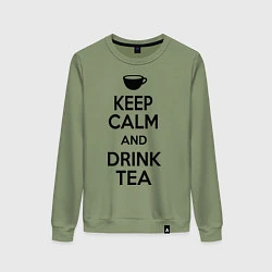 Свитшот хлопковый женский Keep Calm & Drink Tea, цвет: авокадо