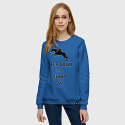 Свитшот хлопковый женский Keep Calm & Jump On, цвет: синий — фото 2