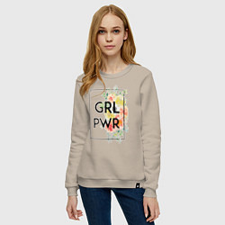 Свитшот хлопковый женский GRL PWR, цвет: миндальный — фото 2