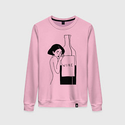 Свитшот хлопковый женский Девушка с бутылкой вина, цвет: светло-розовый