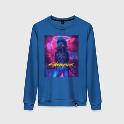 Свитшот хлопковый женский Cyberpunk 2077: Neon Warrior, цвет: синий