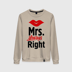 Свитшот хлопковый женский Mrs. always right, цвет: миндальный