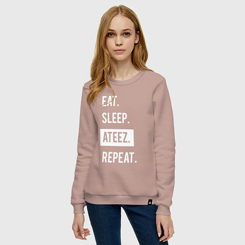 Женский свитшот ЕСТЬ СПАТЬ ATEEZ ПОВТОРИТЬ / Пыльно-розовый – фото 3