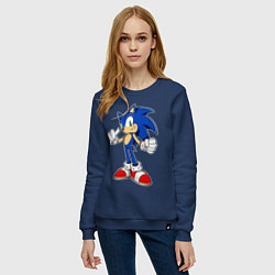 Свитшот хлопковый женский Sonic, цвет: тёмно-синий — фото 2