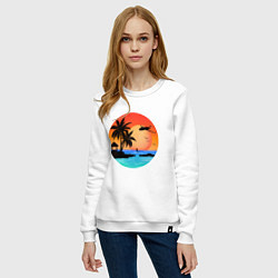 Свитшот хлопковый женский Закат на море, цвет: белый — фото 2