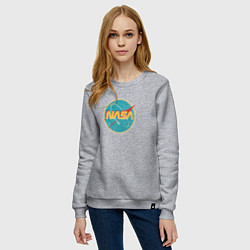 Свитшот хлопковый женский NASA винтажный логотип, цвет: меланж — фото 2