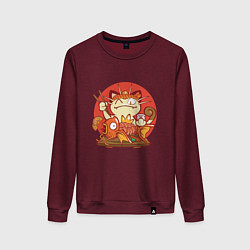 Свитшот хлопковый женский Sushi Cat, цвет: меланж-бордовый