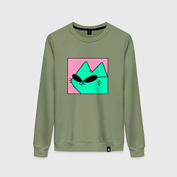 Свитшот хлопковый женский Кот в очках, цвет: авокадо