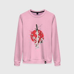 Свитшот хлопковый женский Катана на фоне сакуры Z, цвет: светло-розовый
