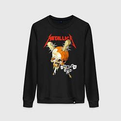 Свитшот хлопковый женский Metallica - оранжевый череп, цвет: черный