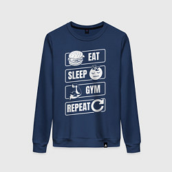Свитшот хлопковый женский Eat Sleep Gym Repeat, цвет: тёмно-синий