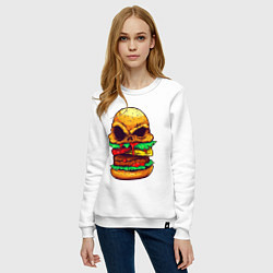 Свитшот хлопковый женский Голодный бургер, цвет: белый — фото 2
