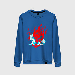 Свитшот хлопковый женский Cyberpunk neon samurai, цвет: синий