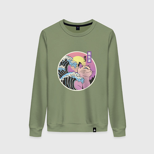 Женский свитшот Vaporwave Sunset Кот Самурай / Авокадо – фото 1