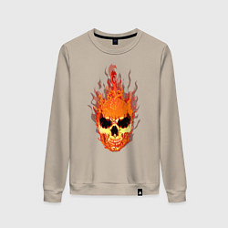 Свитшот хлопковый женский Fire flame skull, цвет: миндальный