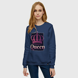 Свитшот хлопковый женский Queen Королева и корона, цвет: тёмно-синий — фото 2