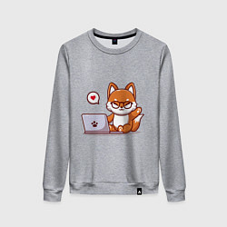 Свитшот хлопковый женский Cute fox and laptop, цвет: меланж