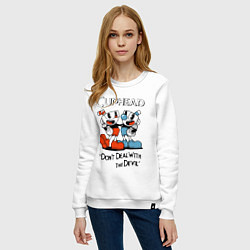 Свитшот хлопковый женский Cuphead, Dont deal with devil, цвет: белый — фото 2