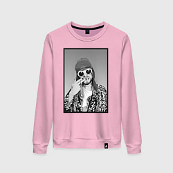Свитшот хлопковый женский Курт Кобейн Nirvana ЧБ, цвет: светло-розовый