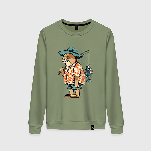 Женский свитшот Кот рыбак / Авокадо – фото 1