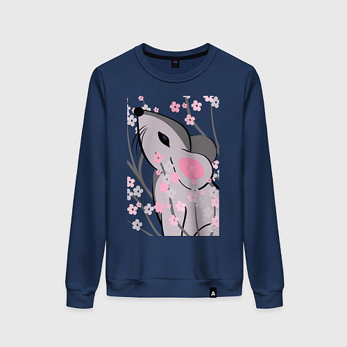 Женский свитшот Мышка и сакура / Тёмно-синий – фото 1