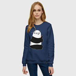 Свитшот хлопковый женский Возмущенная панда, цвет: тёмно-синий — фото 2