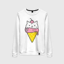 Свитшот хлопковый женский Ice Cream Cat, цвет: белый