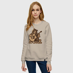 Свитшот хлопковый женский Медведь играет на гитаре, цвет: миндальный — фото 2