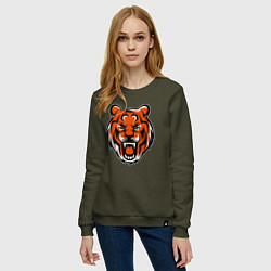 Свитшот хлопковый женский Злобный тигр, цвет: хаки — фото 2