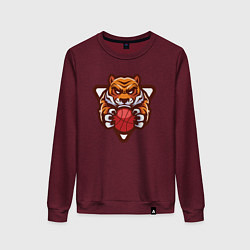 Свитшот хлопковый женский Basketball Tiger, цвет: меланж-бордовый