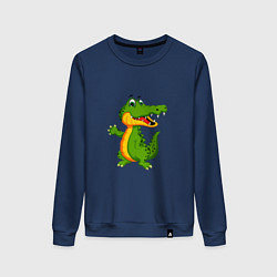 Свитшот хлопковый женский Зеленый крокодильчик машет, цвет: тёмно-синий
