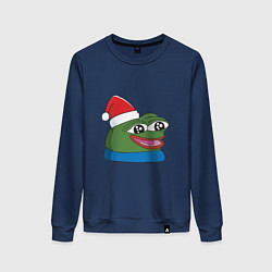 Свитшот хлопковый женский Pepe, pepe happy, Пепе хеппи, pepe happy new year, цвет: тёмно-синий