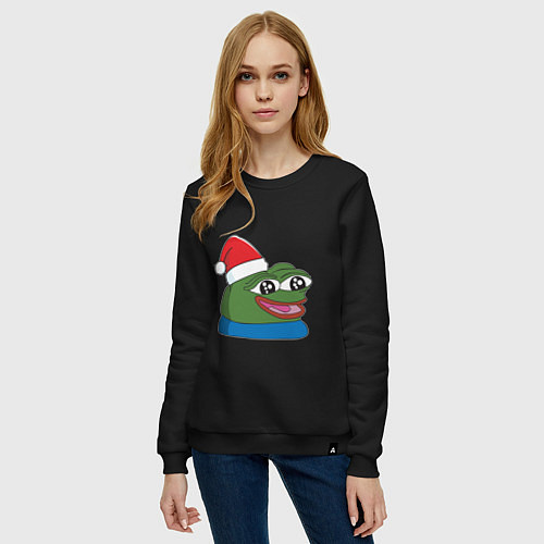Женский свитшот Pepe, pepe happy, Пепе хеппи, pepe happy new year / Черный – фото 3