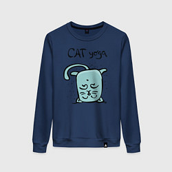 Свитшот хлопковый женский Кот и йога, цвет: тёмно-синий
