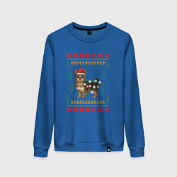 Свитшот хлопковый женский Рождественский свитер Йоркшик, цвет: синий