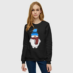 Свитшот хлопковый женский Снеговик в шапочке, цвет: черный — фото 2