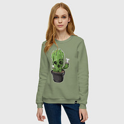 Свитшот хлопковый женский Смертельный кактус, цвет: авокадо — фото 2