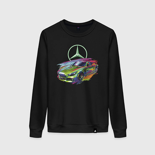 Женский свитшот Mercedes V8 Biturbo motorsport - sketch / Черный – фото 1